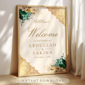 Emerald Floral Gold Muslim Wedding Welcome ポスター