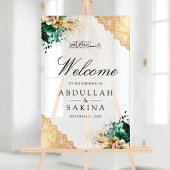 Emerald Floral Gold Muslim Wedding Welcome Frosted アクリルサイン