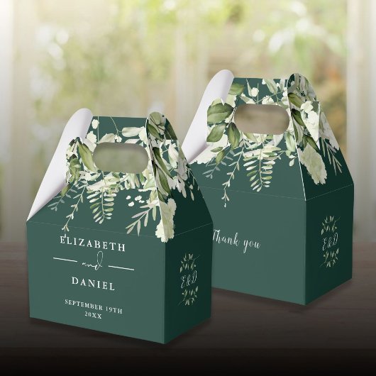 Emerald Floral Greenery モノグラム ウェディング フェイバーボックス