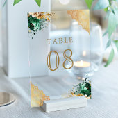 Emerald Floral Lace Wedding Acrylic Table Number アクリル招待状