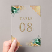 Emerald Floral Lace Wedding Acrylic Table Number アクリル招待状 (インサイチュ (ポータブル))