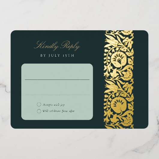 Emerald Floral RSVP Card 箔招待状 (正面)