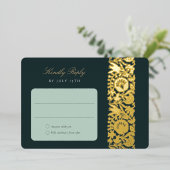 Emerald Floral RSVP Card 箔招待状 (立ち正面)