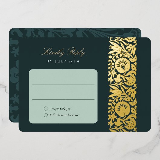 Emerald Floral RSVP Card 箔招待状 (正面/裏面)