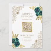 Emerald Floral White Gold Lace QR Code Wedding 招待状 (裏面)