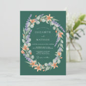 Emerald Floral Wreath Romance Wedding 招待状 (スタンド正面)