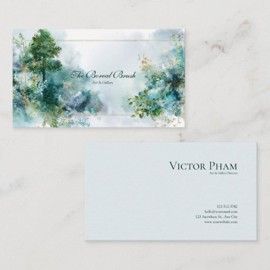 Emerald Forest Gold Dust Floral Geometric 名刺 (正面/裏面)