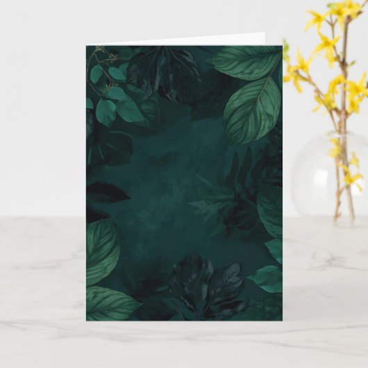 Emerald Forest Mood – Deep Green Botanical Design カード (黄色い花)