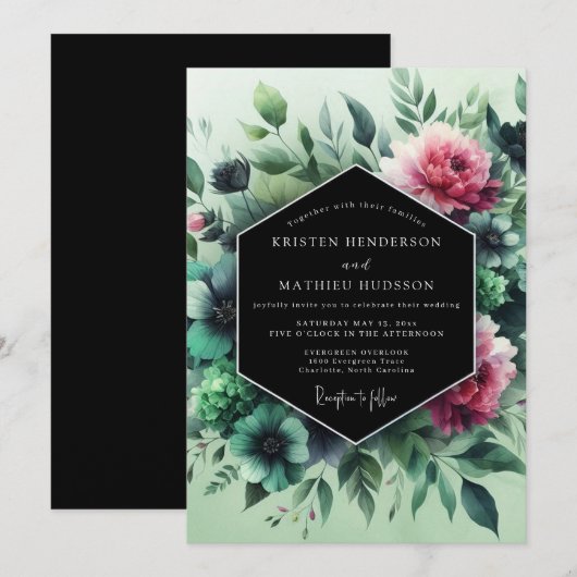 Emerald Fuchsia Vesper Wedding 招待状 (正面/裏面)