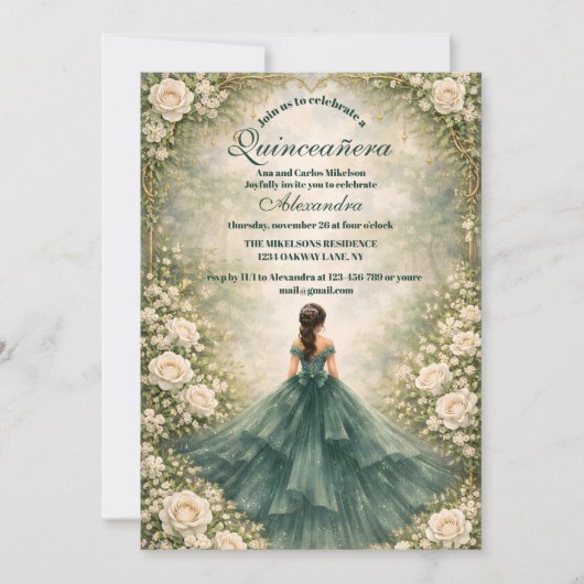 Emerald Garden Rose Quinceañera 招待状 (正面)