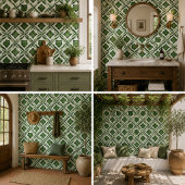 Emerald Garden Watercolor Green Geometric Mosaic  タイル