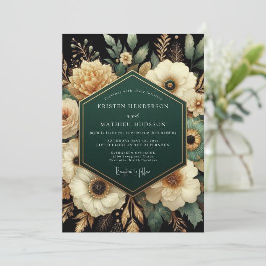 Emerald Gilded Botanical Wedding 招待状 (スタンド正面)