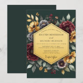 Emerald Gilded Floral Wedding 招待状 (正面/裏面)