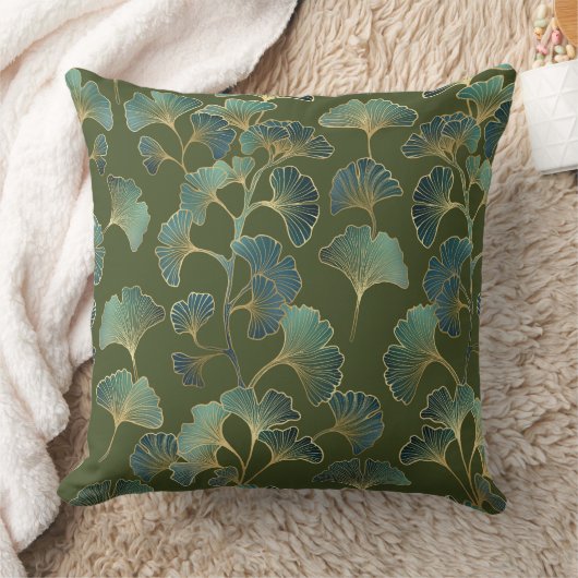 Emerald Ginkgo Elegance – Luxury Gold Botanical (1 クッション (ブランケット)