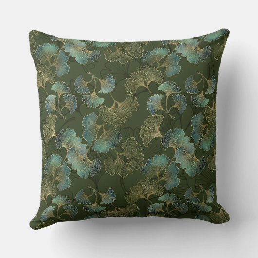Emerald Ginkgo Elegance – Luxury Gold Botanical 2 クッション (裏面)