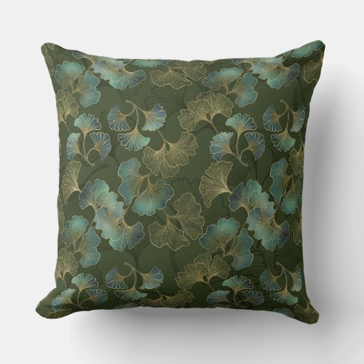 Emerald Ginkgo Elegance – Luxury Gold Botanical 2 クッション (正面)
