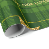 Emerald Glow Tartan Gold Star Personalized Xmas ラッピングペーパー (ロールコーナー)