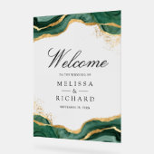 Emerald Gold Abstract Ink Wedding Welcome アクリルサイン (傾斜)