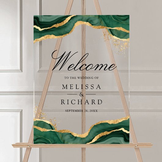 Emerald Gold Abstract Ink Wedding Welcome アクリルサイン