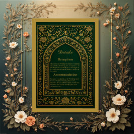 Emerald Gold Arabic arch Wedding エンクロージャーカード