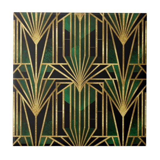Emerald Gold Art Deco Glamour タイル (正面)