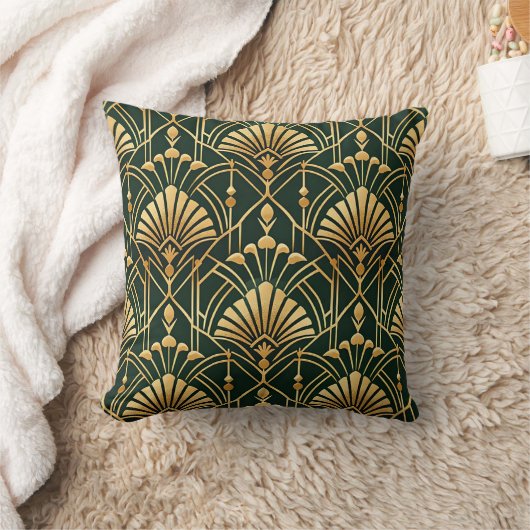 Emerald Gold Art Deco Pattern クッション (ブランケット)