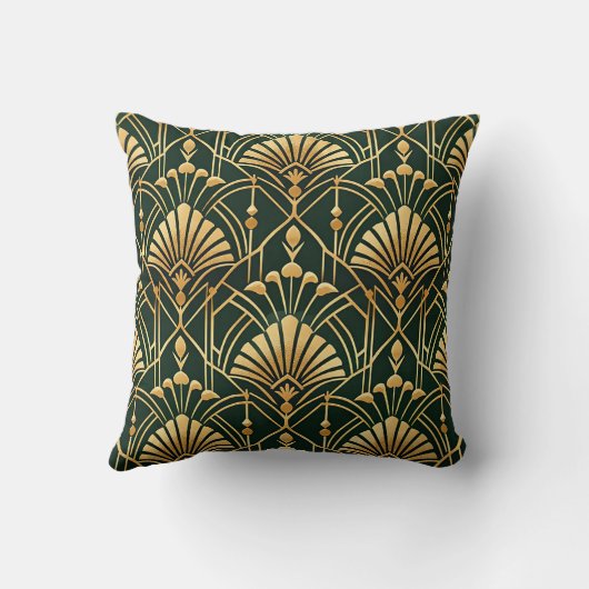 Emerald Gold Art Deco Pattern クッション (裏面)