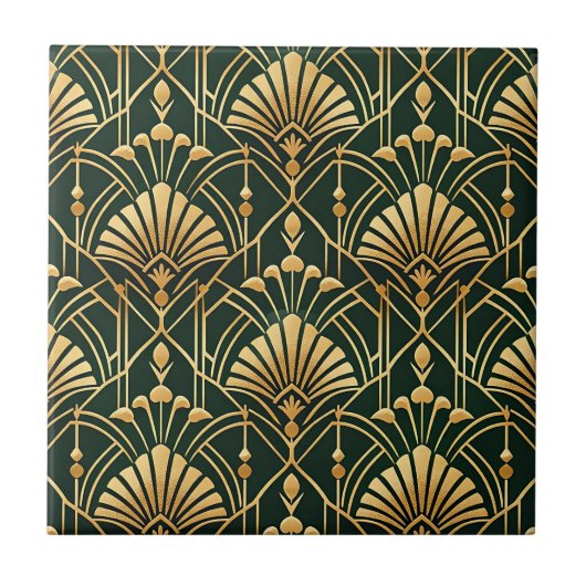 Emerald Gold Art Deco Pattern タイル (正面)