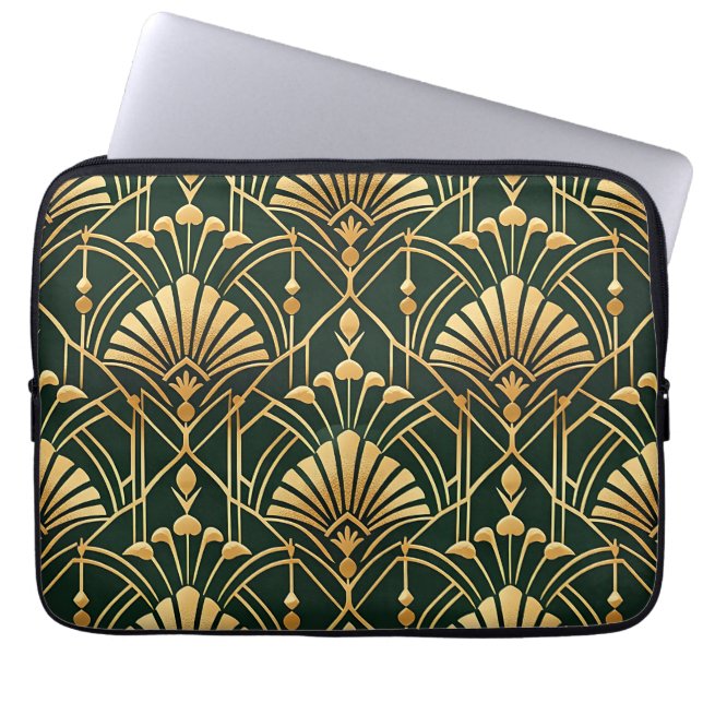 Emerald Gold Art Deco Pattern ラップトップスリーブ (正面)