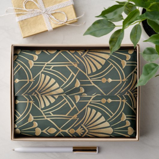 Emerald Gold Art Deco Pattern 薄葉紙 (ギフト)