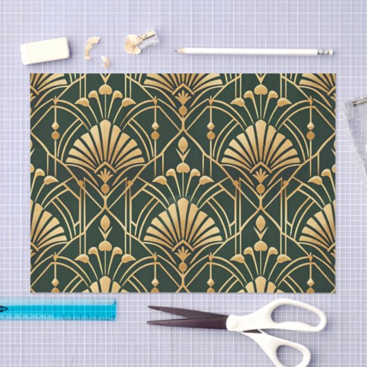 Emerald Gold Art Deco Pattern 薄葉紙 (クラフト)