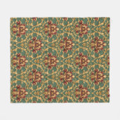 Emerald Gold Baroque Damask フリースブランケット (正面(横))