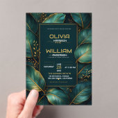 Emerald Gold Botanical Luxury Green Leaf アクリル招待状 (インサイチュ (ポータブル))