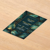 Emerald Gold Botanical Luxury Green Leaf アクリル招待状 (レイダウン)