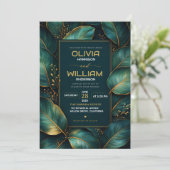 Emerald Gold Botanical Luxury Green Leaf 招待状 (スタンド正面)