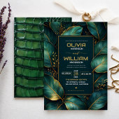 Emerald Gold Botanical Luxury Green Leaf 招待状