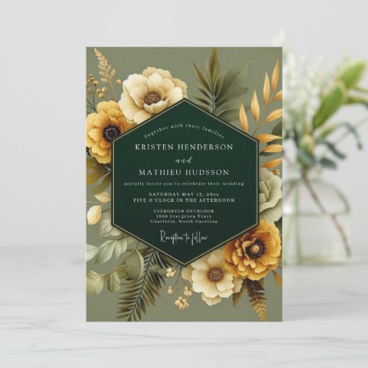 Emerald Gold Botanical Wedding 招待状 (スタンド正面)