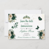 Emerald Gold Butterfly Tiara Quinceañera Save Date セーブザデート (正面)