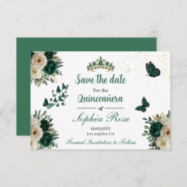 Emerald Gold Butterfly Tiara Quinceañera Save Date セーブザデート