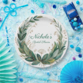 Emerald & Gold Floral Bridal Shower ペーパープレート (パーティー)