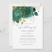 Emerald Gold Floral Rose Wedding   招待状 (正面)