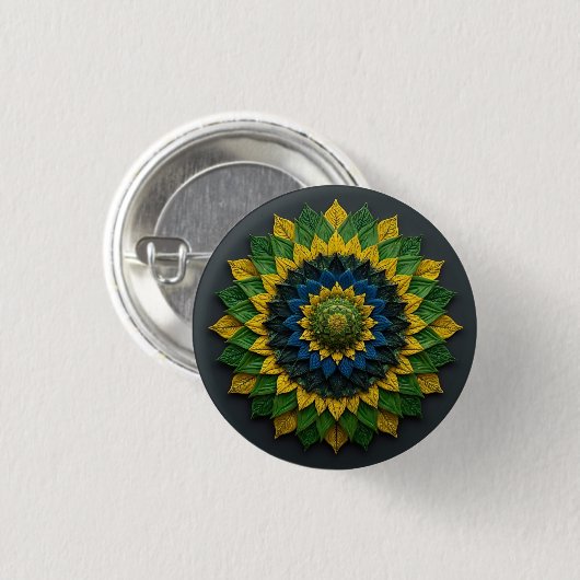 Emerald & Gold Foliage - Enamel Pin 缶バッジ (正面&裏面)