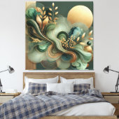 Emerald Gold Harmony Abstract Botanical Canvas Art キャンバスプリント (インサイチュ (寝室))