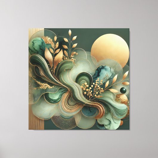 Emerald Gold Harmony Abstract Botanical Canvas Art キャンバスプリント (正面)
