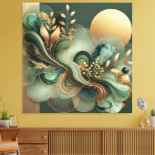 Emerald Gold Harmony Abstract Botanical Canvas Art キャンバスプリント (インサイチュ (リビング))