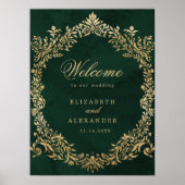 Emerald Gold Victorian Ornate Wedding Welcome ポスター (正面)