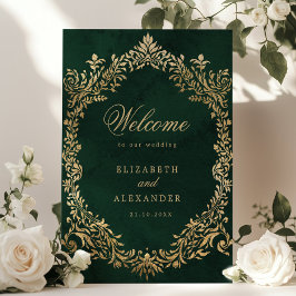 Emerald Gold Victorian Ornate Wedding Welcome ポスター