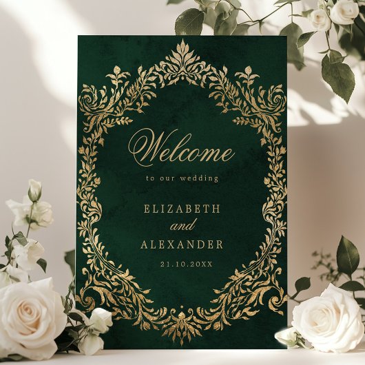 Emerald Gold Victorian Ornate Wedding Welcome ポスター