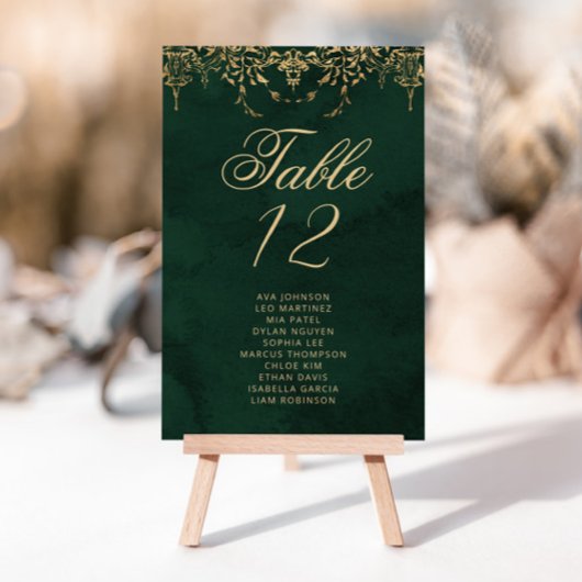 Emerald Gold Victorian Table Seating Chart cards テーブルナンバー