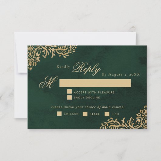 Emerald Gold Victorian wedding meal choice RSVP (正面)